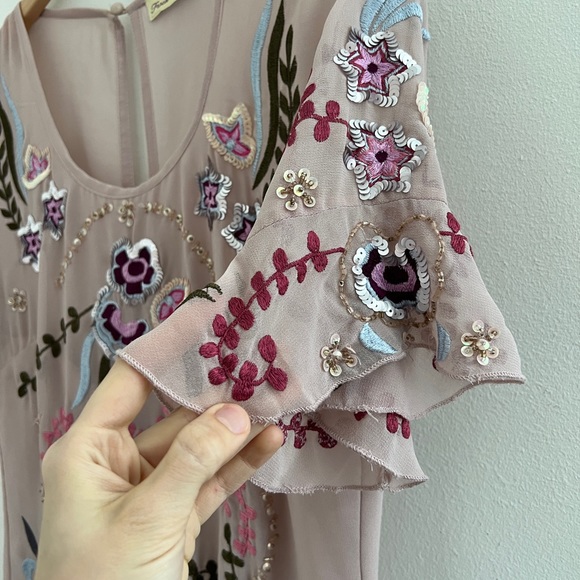 Frock and Frill Pink Embellished Knee Length Embroidered Dress Wedding UK 12 - Picture 4 of 11